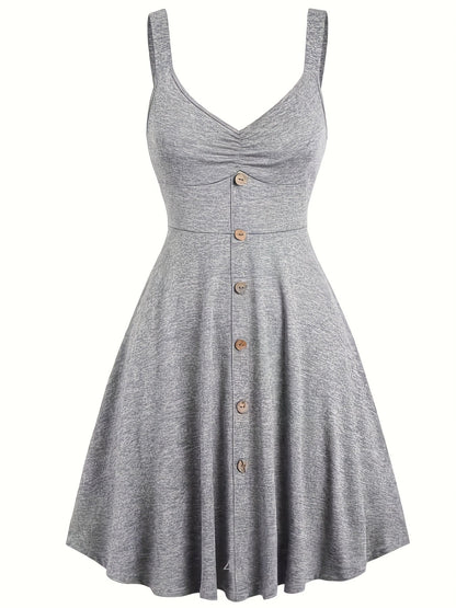 Damen Sommerkleid mit Knopfleiste und V-Ausschnitt – Elegantes Freizeitkleid mit Trägern