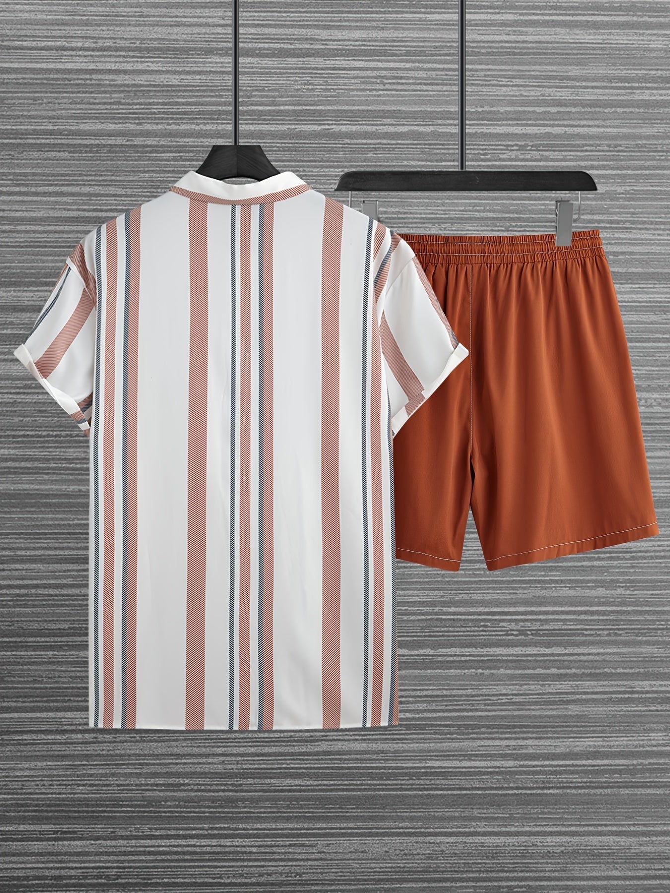 Herren Freizeit Set – Gestreiftes Kurzarmhemd mit T-Shirt und Shorts, Sommer Outfit für Alltag und Urlaub