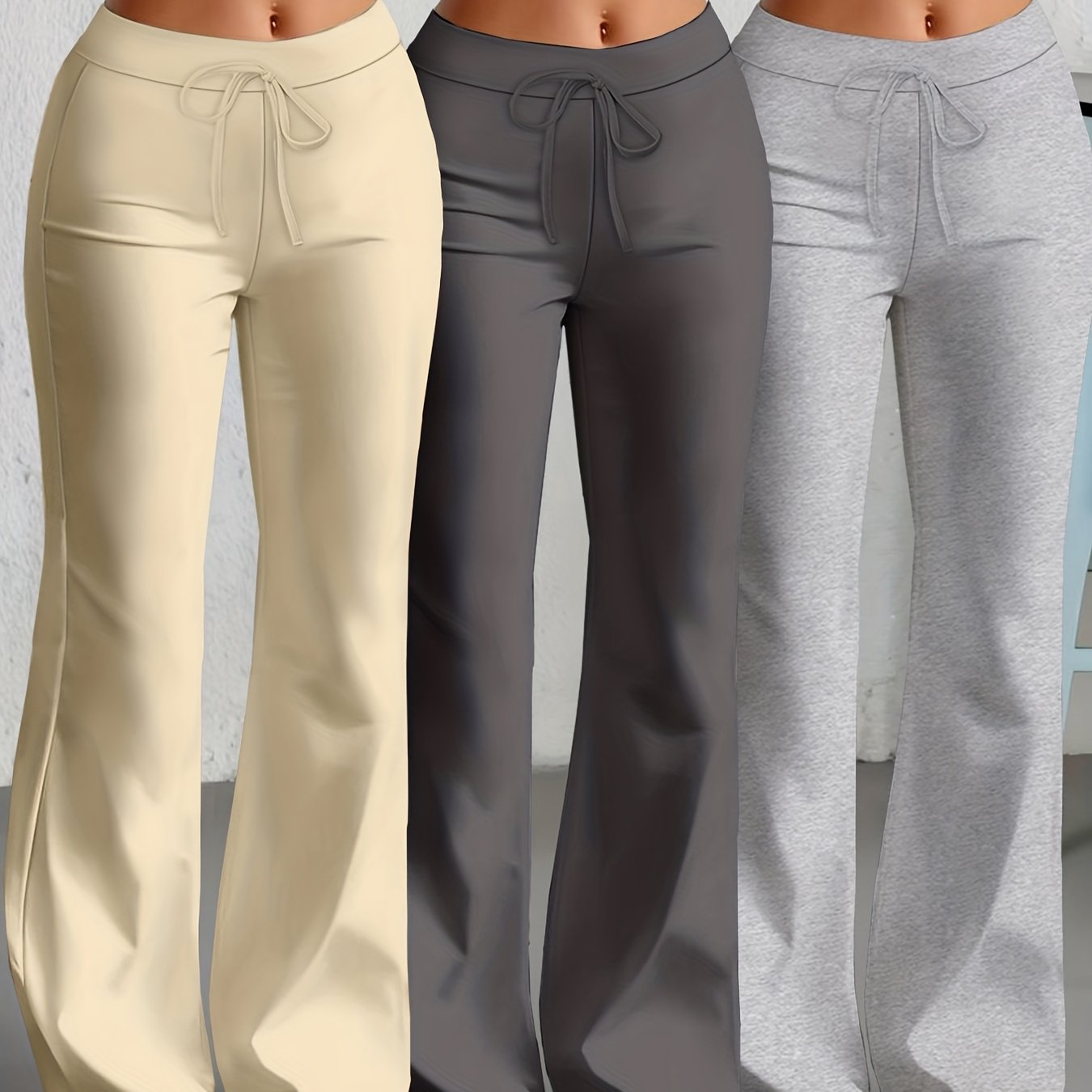 Damen Flared Freizeithosen mit Kordelzug – Bequeme High-Waist Loungepants im 3er-Pack
