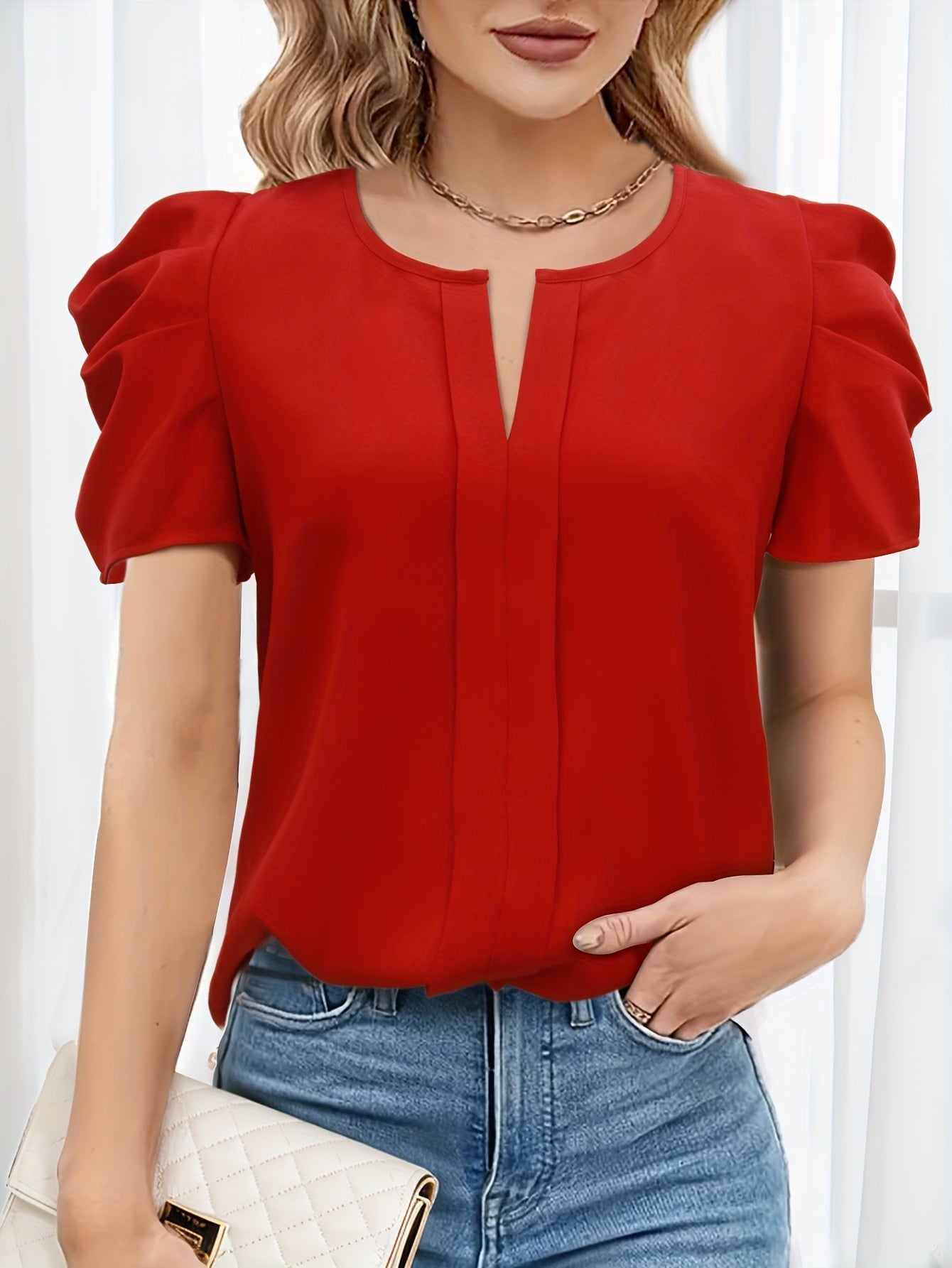 Damen Bluse mit Puffärmeln und elegantem Schnitt für Büro und Freizeit