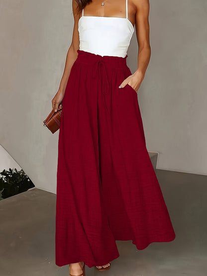 Damen Elegante Weite High Waist Palazzo Hose mit Taschen – Perfekt für Alltag und Büro