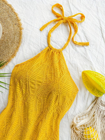 Damen Halterneck Minikleid mit Struktur für Urlaub und Strand