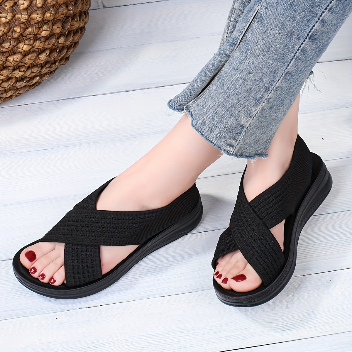 Damen Komfort-Slingback-Sandalen mit Kreuzriemen für Alltag und Freizeit