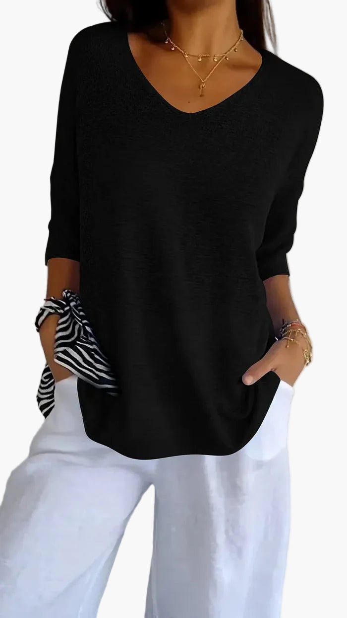 Damen Stricktop mit V-Ausschnitt – Lässiges, bequemes Oberteil für Alltag und Freizeit