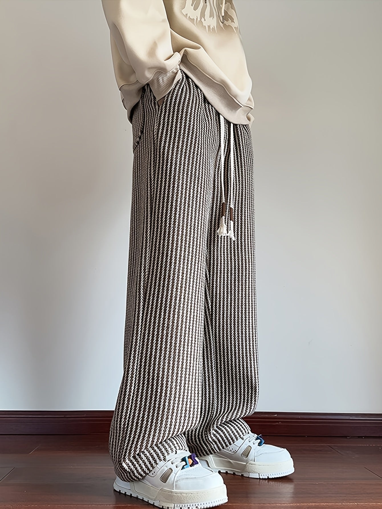 Herren Freizeithose mit Zickzackmuster – Bequeme Strickhose im Straight-Leg-Stil für Alltag und Streetwear