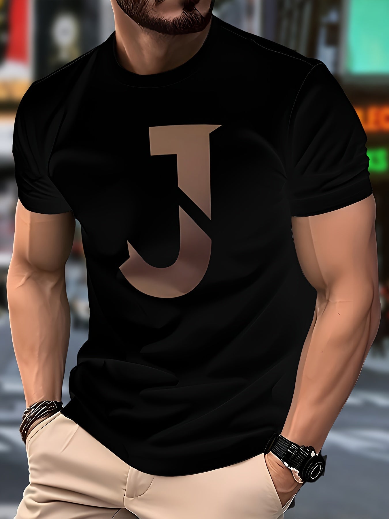 Herren Modernes Grafik T-Shirt mit Großem Buchstaben-Print – Urban Streetstyle