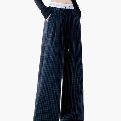 Damen Weite Freizeithose mit Karomuster und Kordelzug – Streetwear Style für Alltag und Freizeit