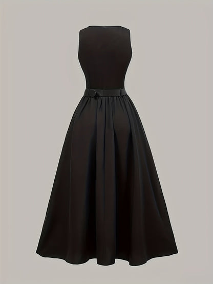 Elegant Black Sleeveless A-Line Midi Dress