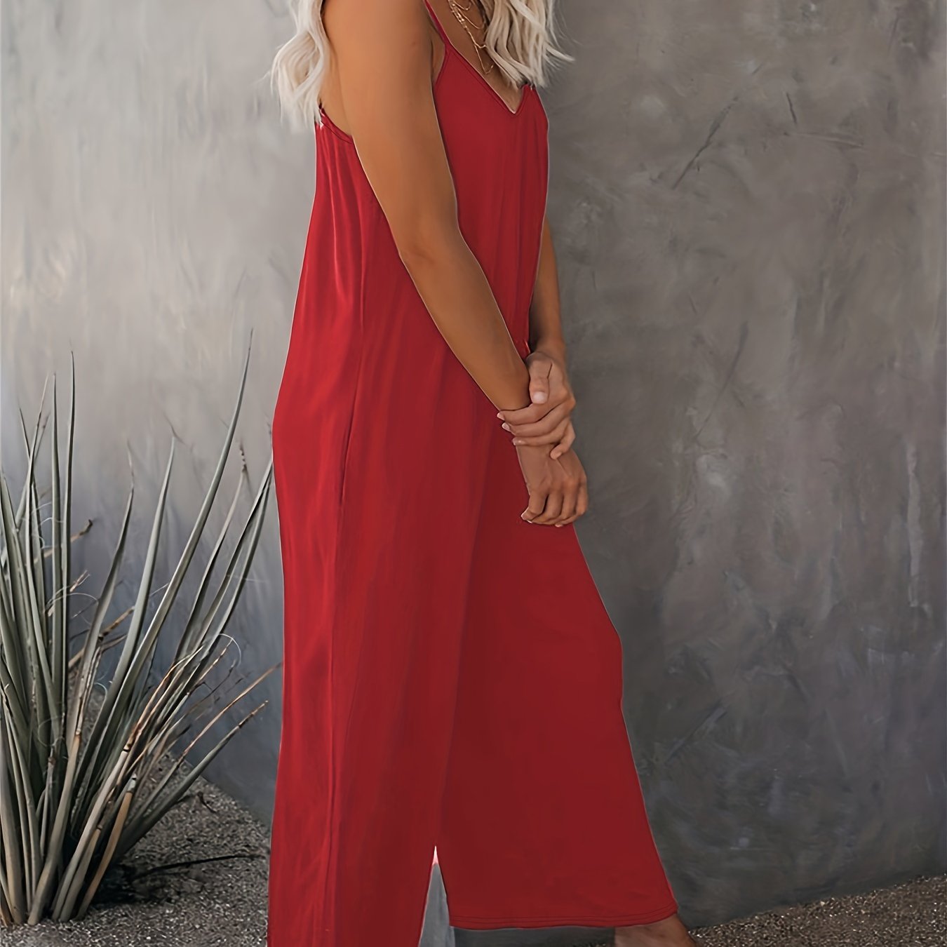 Damen Weite Casual Jumpsuit mit Spaghettiträgern – Luftiger Einteiler für Freizeit & Urlaub