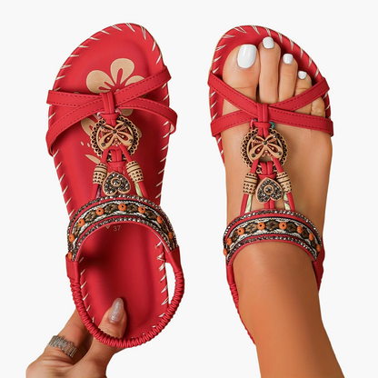 Damen Boho Sandalen mit Perlen und Ornamenten – Bequeme Sommerschuhe für Alltag & Urlaub