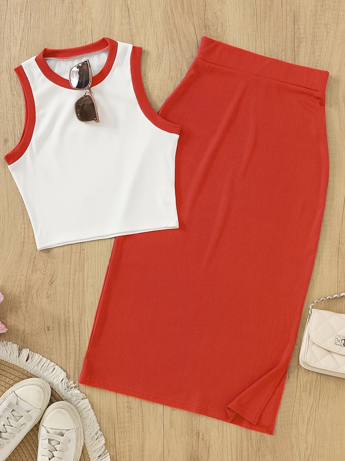 Damen Elegantes 2-teiliges Set – Ärmelloses Top und Rock, Perfekt für Alltag und Büro