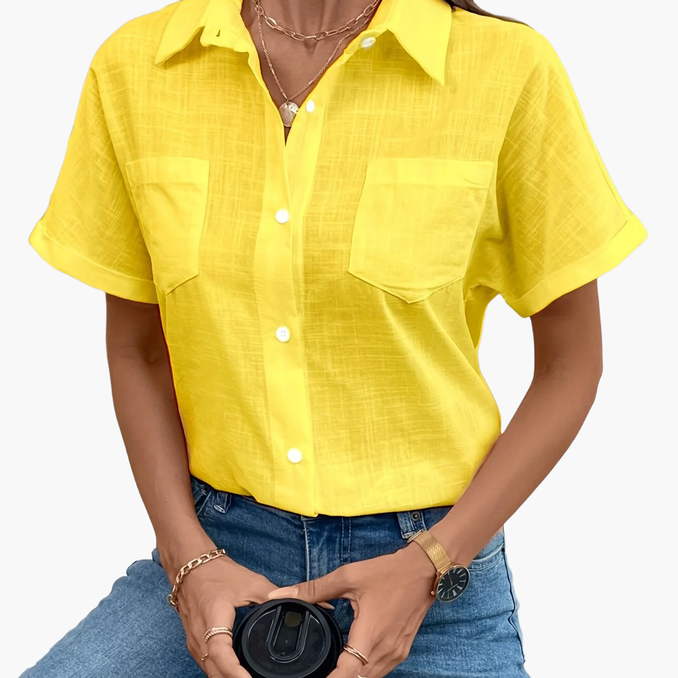 Damen Kurzarm Bluse mit Vogel-Print – Stilvolle Freizeit Hemdbluse für Alltag & Büro