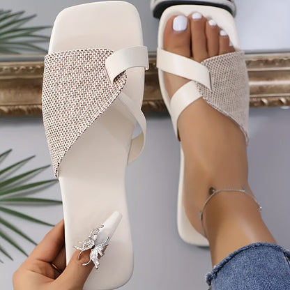 Damen Flache Sandalen mit Asymmetrischem Riemen – Elegante Bequeme Slipper für Alltag & Freizeit