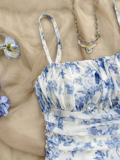 Damen Sommerkleid Elegant mit Spaghettiträgern und Blumenmuster – Perfekt für Alltag und Urlaub