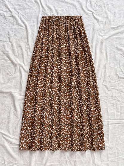 Damen Midi-Rock mit Blumenmuster und Schlitz – Eleganter Freizeitrock für Alltag & Ausgehen