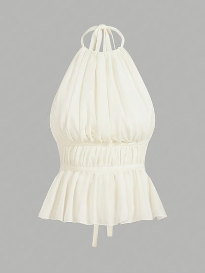 Damen Haltertop mit Raffung und Schößchen – Elegantes, feminines Oberteil für Alltag und besondere Anlässe
