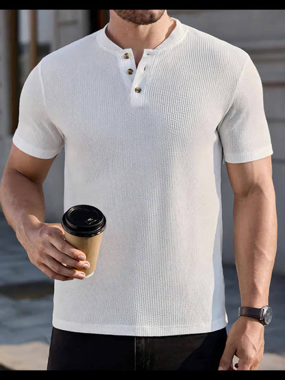 Herren Kurzarm Henley Shirt mit Struktur für stilvolle Freizeitlooks