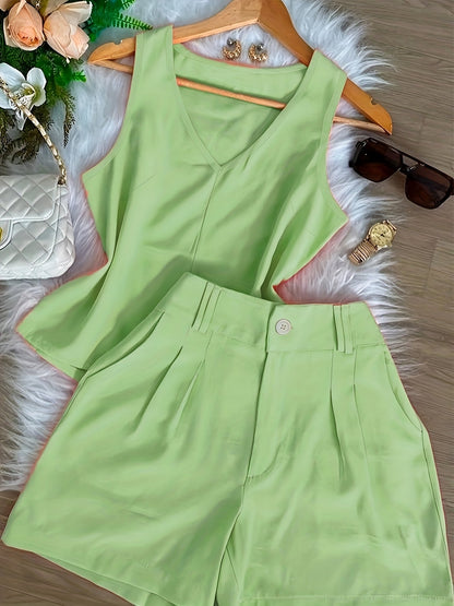 Damen Sommer Set – Elegantes ärmelloses Top und High-Waist Shorts, Casual Chic für Alltag & Urlaub