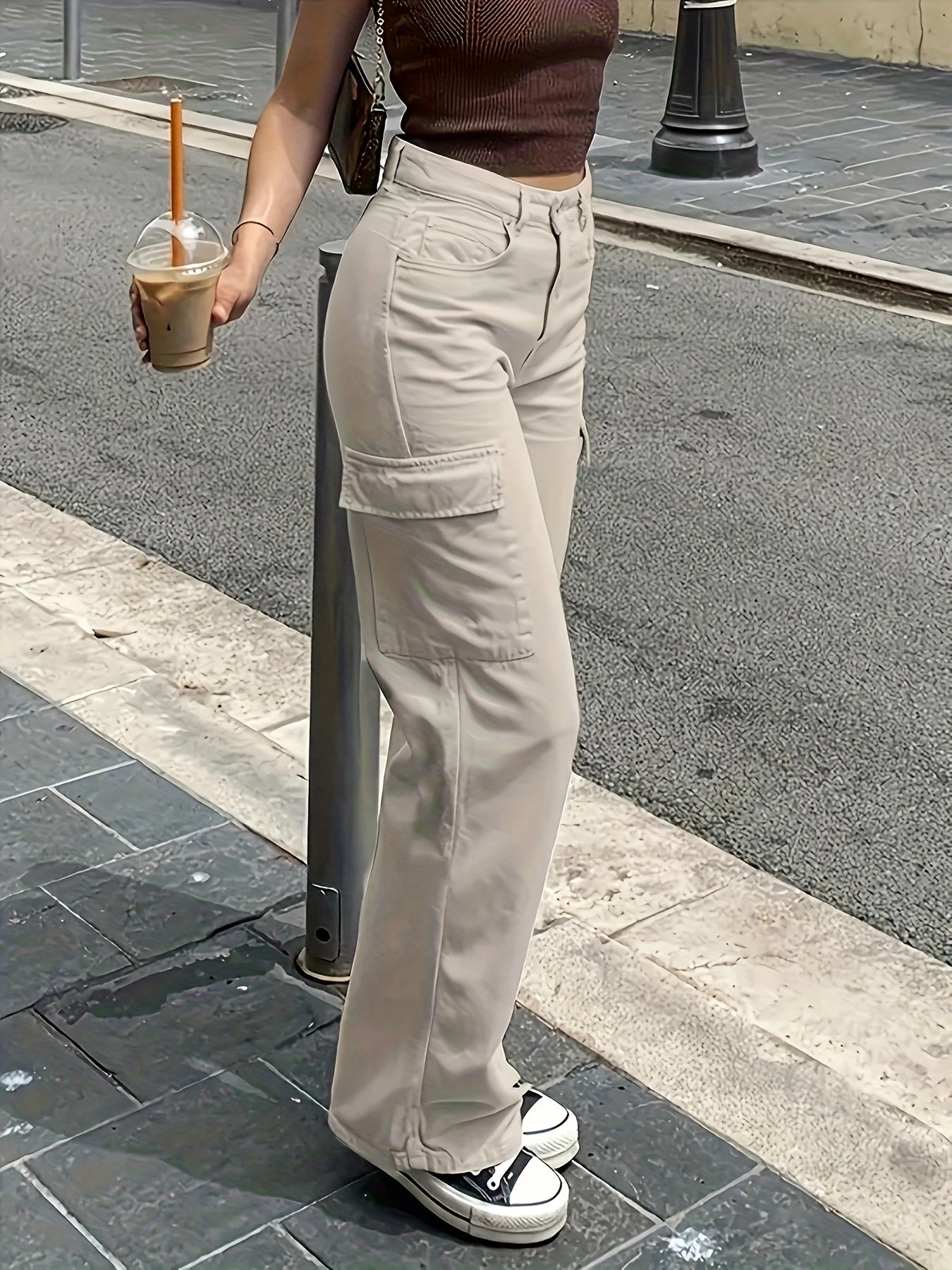 Damen Cargo Hose mit weitem Bein – Modische Freizeit- und Streetwear Hose für Frühling und Sommer