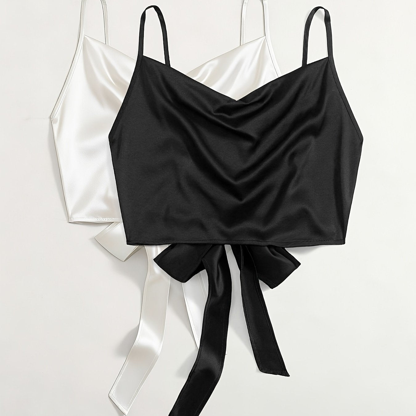 Damen Trendige Cropped Tops mit Drapiertem Ausschnitt und Bindeband – 2er Set für Freizeit und Ausgehen
