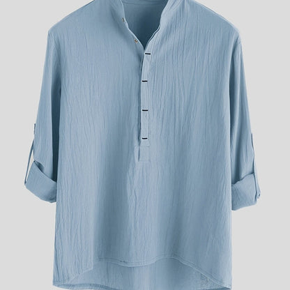 Herren Henley Langarmshirt mit Stehkragen und Knopfleiste – Modernes Freizeitoberteil für stilvolle Anlässe