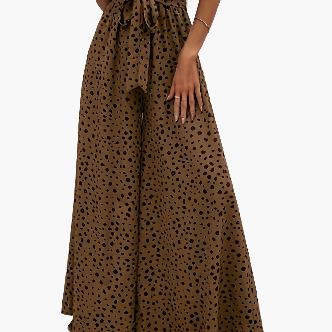 Damen Elegante Weite Hose mit Punktemuster und Bindegürtel – Perfekt für Freizeit und Sommer
