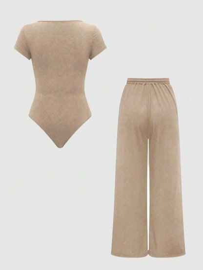 Damen-Loungewear-Set mit Body und weiten Hosen – Bequemes Freizeit-Outfit, moderner Schnitt