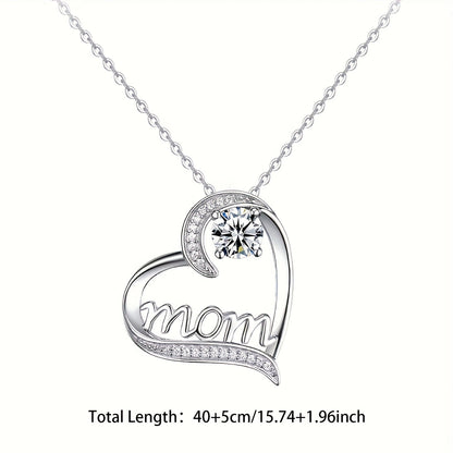 Herz Anhänger Schmuckset für Damen – Muttertagsgeschenk mit "Mom" Gravur und ewiger Rose – Elegante Geschenkbox für Mütter