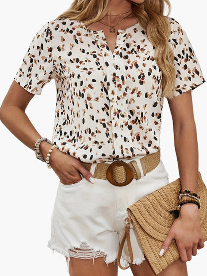 Damen Sommerbluse im eleganten Animal-Print, legerer Stil, ideal für Freizeit und Alltag