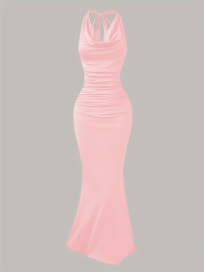Damen Abendkleid Elegantes Maxikleid mit Wasserfallausschnitt und Rückenfrei für besondere Anlässe