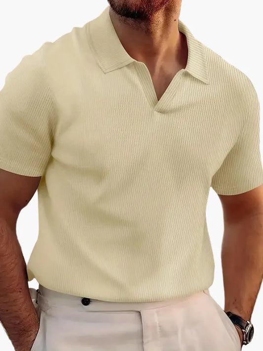 Herren Kurzarm Polohemd mit V-Kragen – Lässiger und eleganter Freizeitstil