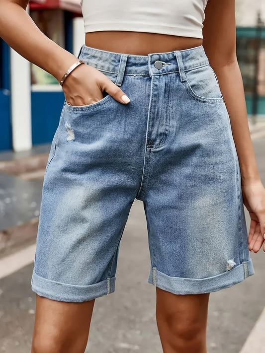 Damen Jeans-Bermuda Shorts im Casual Street Style – Hoher Bund, Used-Look, Sommermode