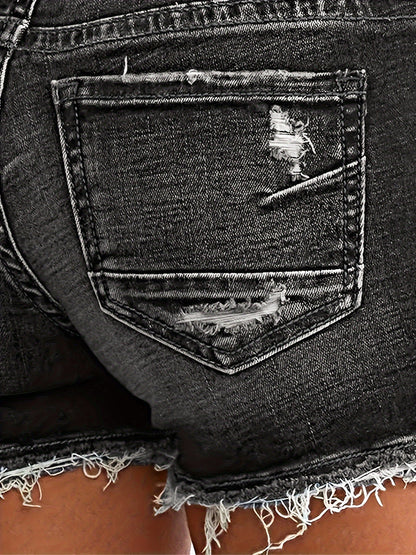 Damen Jeans Shorts mit Fransen und Knopfleiste – Lässiger Sommer-Style