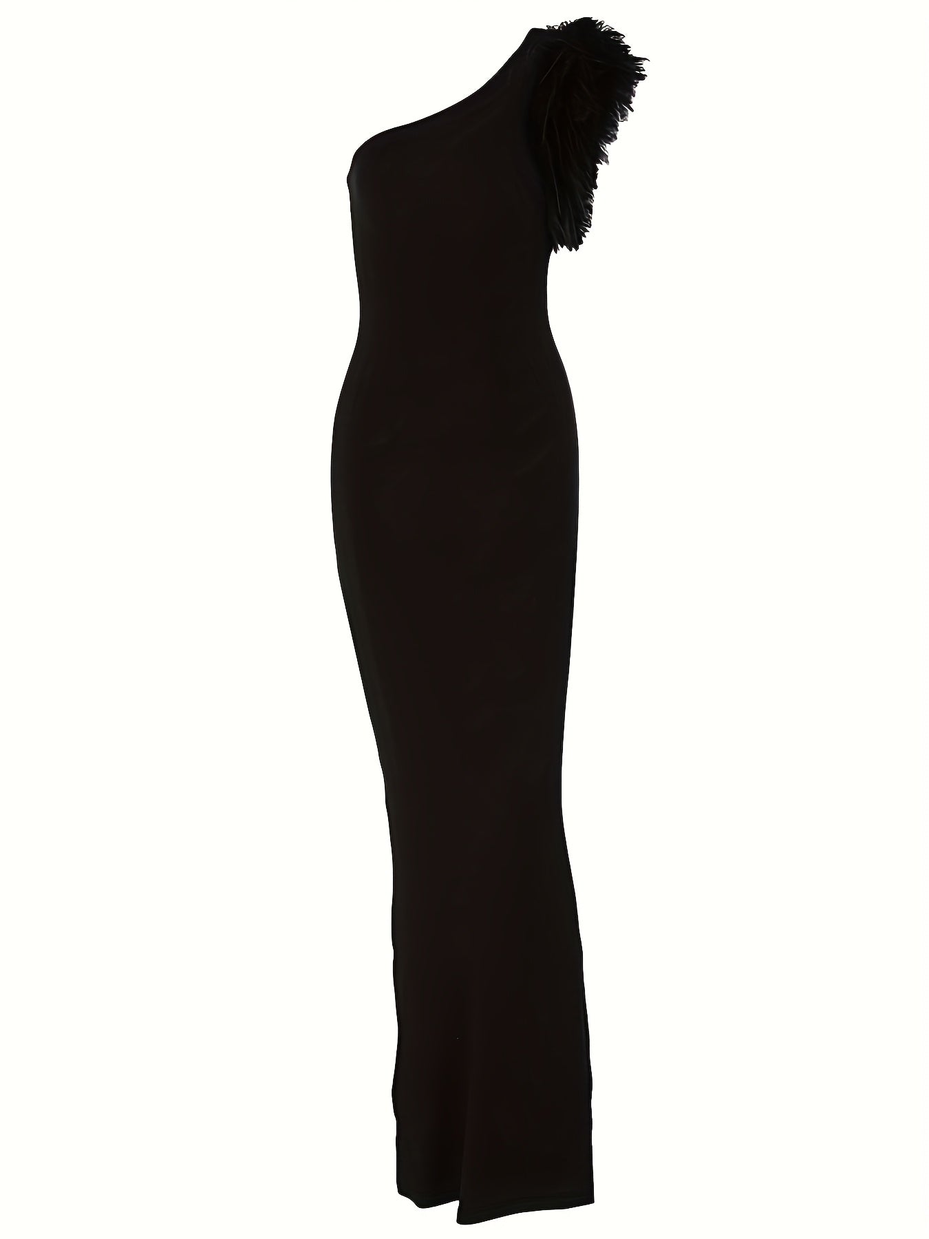 Elegantes Damen Abendkleid One-Shoulder mit Feder-Detail – Bodycon Maxikleid für Gala & Events