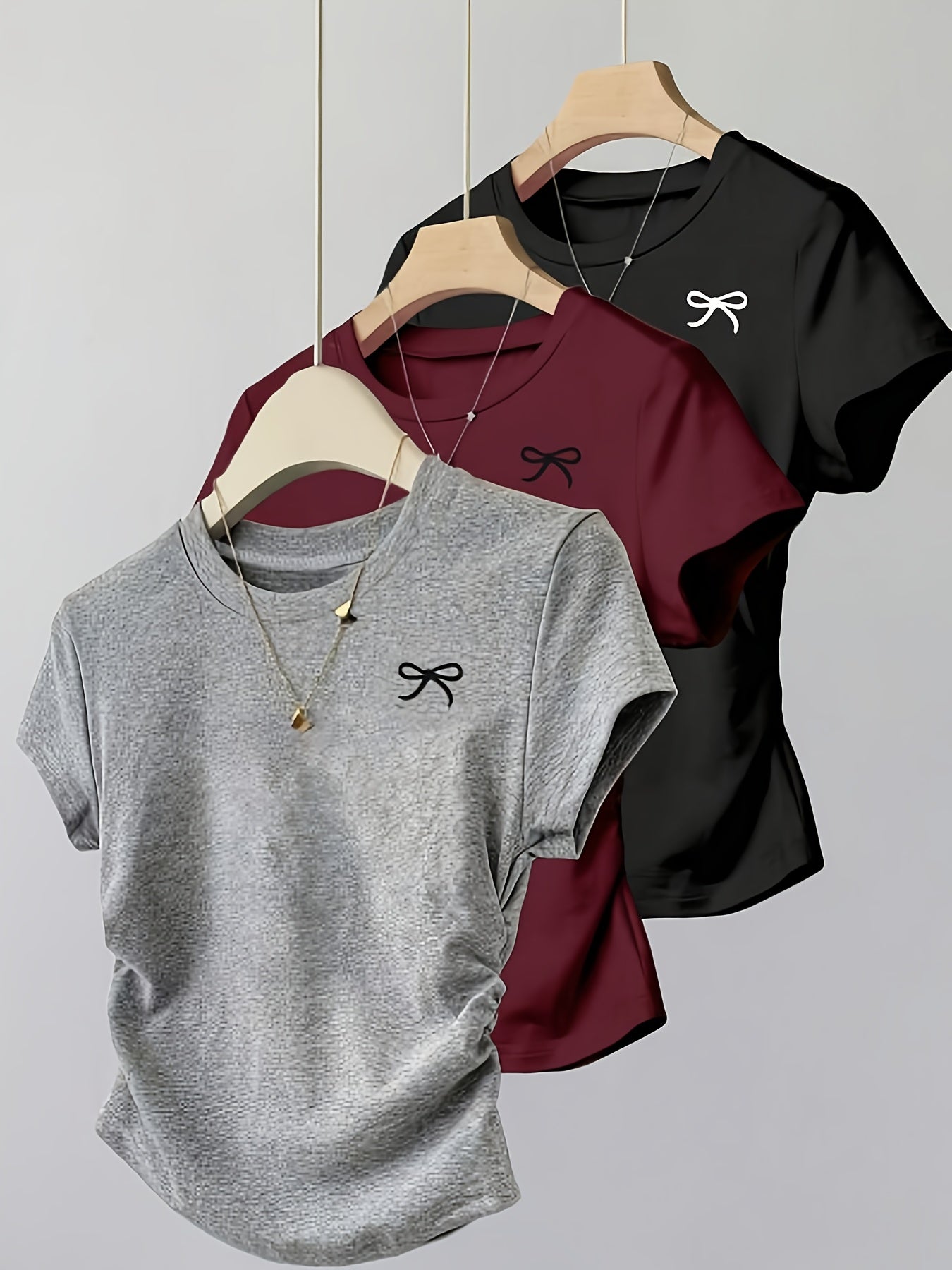 Damen Basic Kurzarm T-Shirt mit Schleifendetail – Feminines Freizeitshirt Slim Fit
