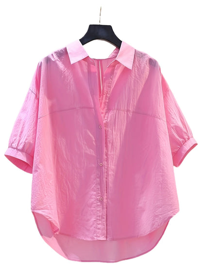 Damen Oversize Bluse mit Knopfleiste und High-Low Saum – Lässiger Business-Look