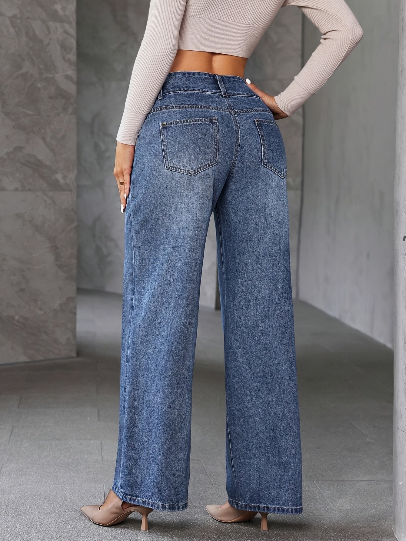 Damen High Waist Weite Schlagjeans – Modische Freizeit-Hose mit weitem Bein
