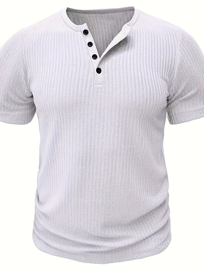 Herren Henley T-Shirt mit Knopfleiste – Lässiges Rippenmuster, Kurzarm, Alltag & Freizeit