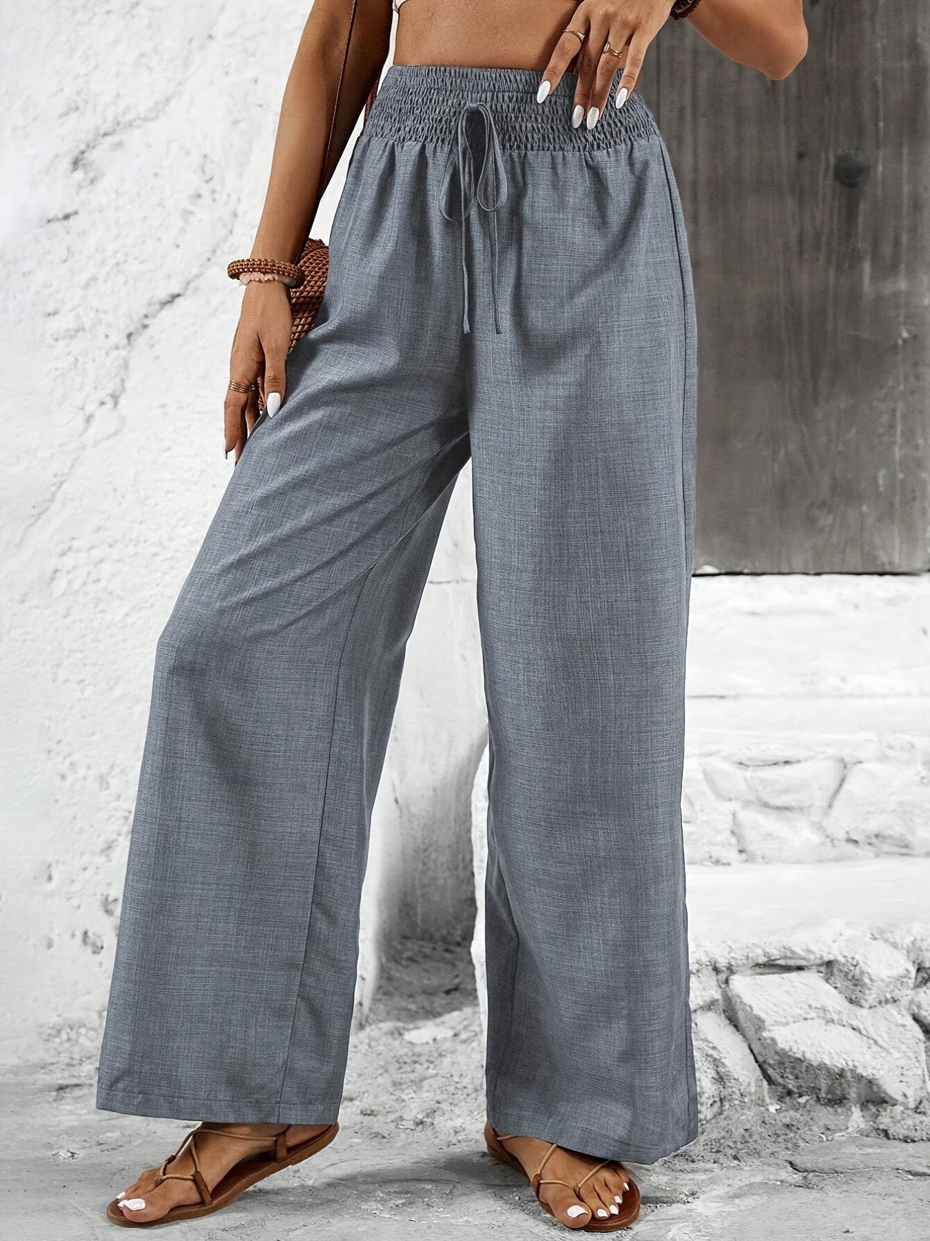Damen Weitbeinige Freizeithose mit Elastikbund – Elegante Sommerhose für Alltag und Urlaub