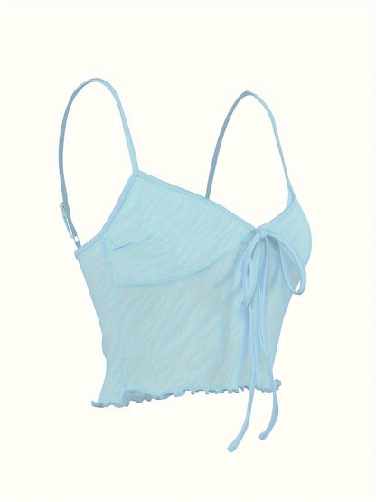 Damen Crop Top mit Spaghettiträgern und Frontbindung – Trendiges Party- und Ausgeh-Oberteil