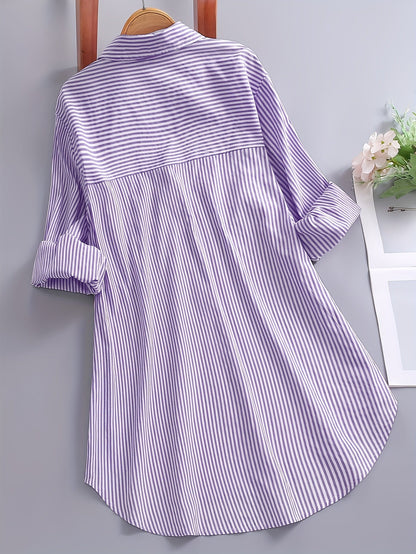 Damen Oversize Hemd mit Streifen – Lockeres Business & Freizeit Langarm-Bluse