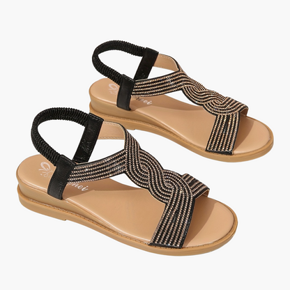Damen Sommer-Sandalen mit Ziersteinen – Bequeme offene Sandalen für Alltag und Freizeit