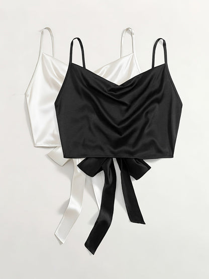 Damen Trendige Cropped Tops mit Drapiertem Ausschnitt und Bindeband – 2er Set für Freizeit und Ausgehen