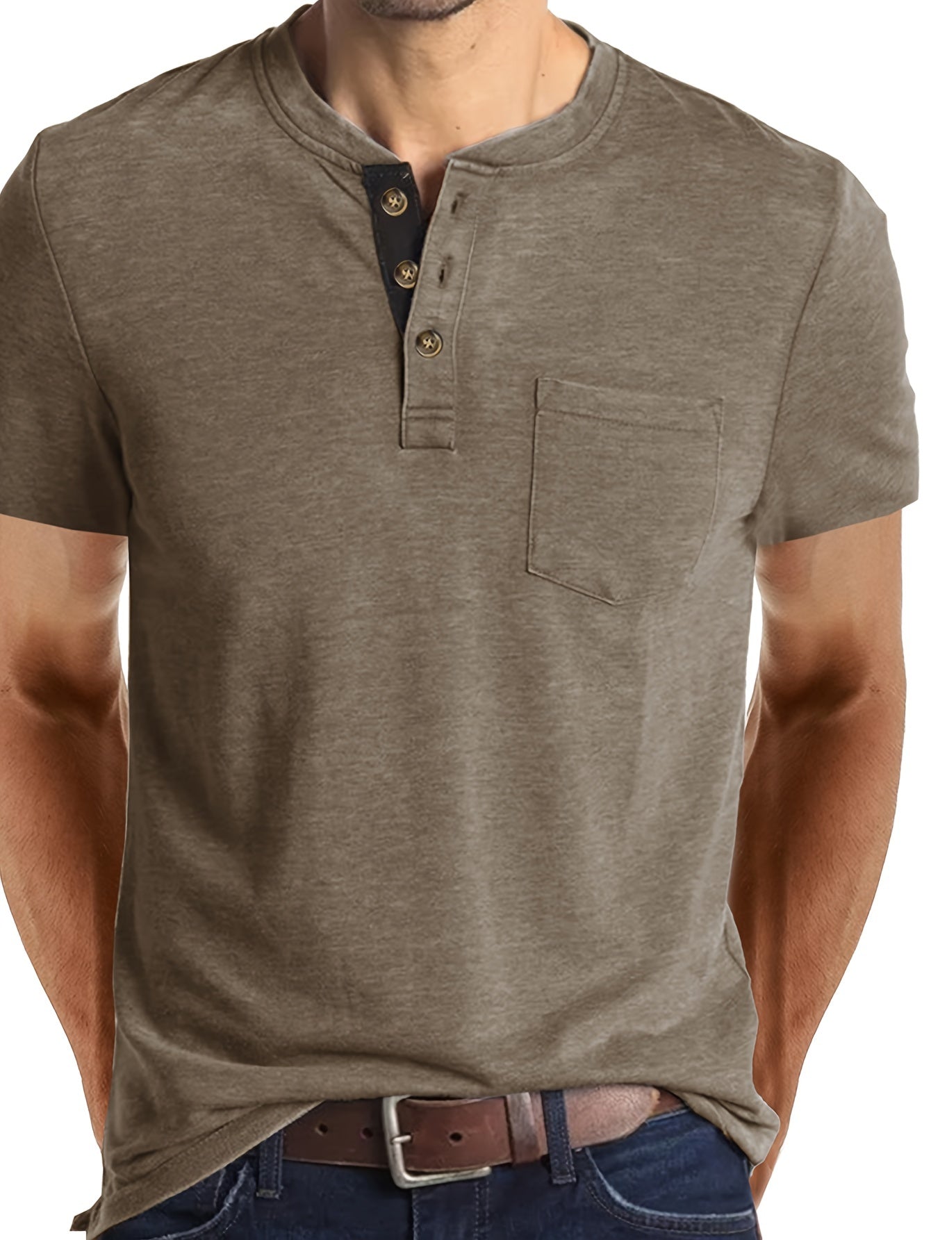 Herren Henley T-Shirt Kurzarm mit Knopfleiste – Casual Freizeitshirt