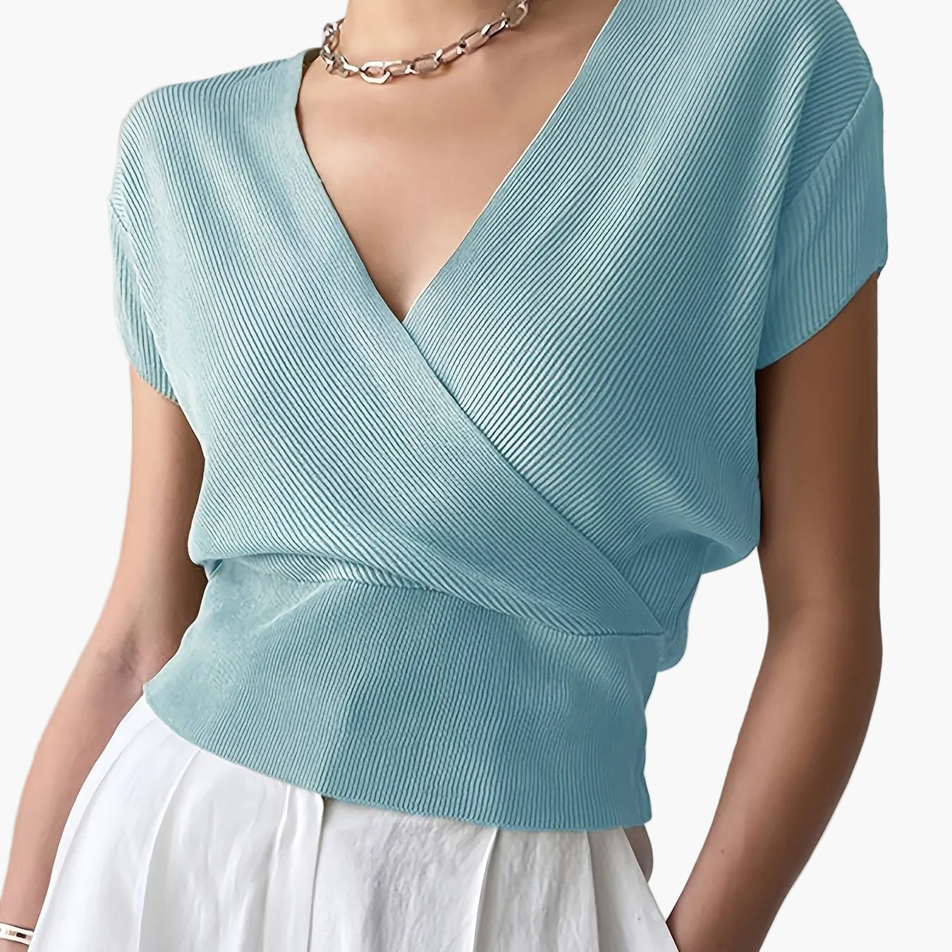 Damen Wickelshirt mit Kurzarm – Elegantes Freizeit-Top im modernen Design