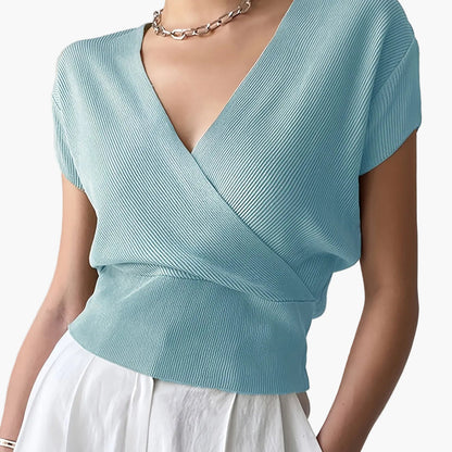 Damen Wickelshirt mit Kurzarm – Elegantes Freizeit-Top im modernen Design
