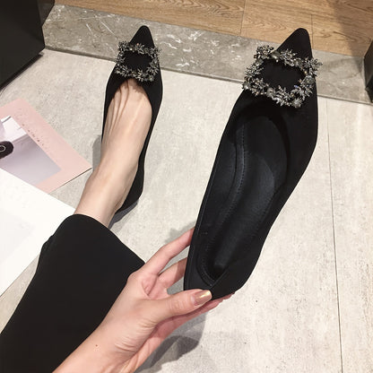 Damen Elegante Spitz-Toe Ballerinas mit Strass-Schnalle – Stilvolle Flats für festliche Anlässe