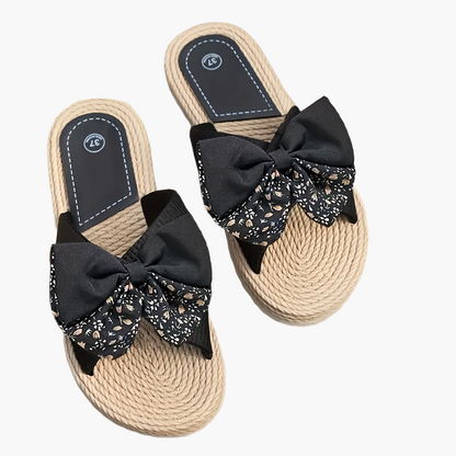 Damen Sommer Pantoletten mit Schleife – Bequeme Vintage Sandalen für Alltag und Freizeit