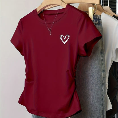 Damen T-Shirt mit Herz-Print und modernem Schnitt – Ideal für Freizeit und Alltag