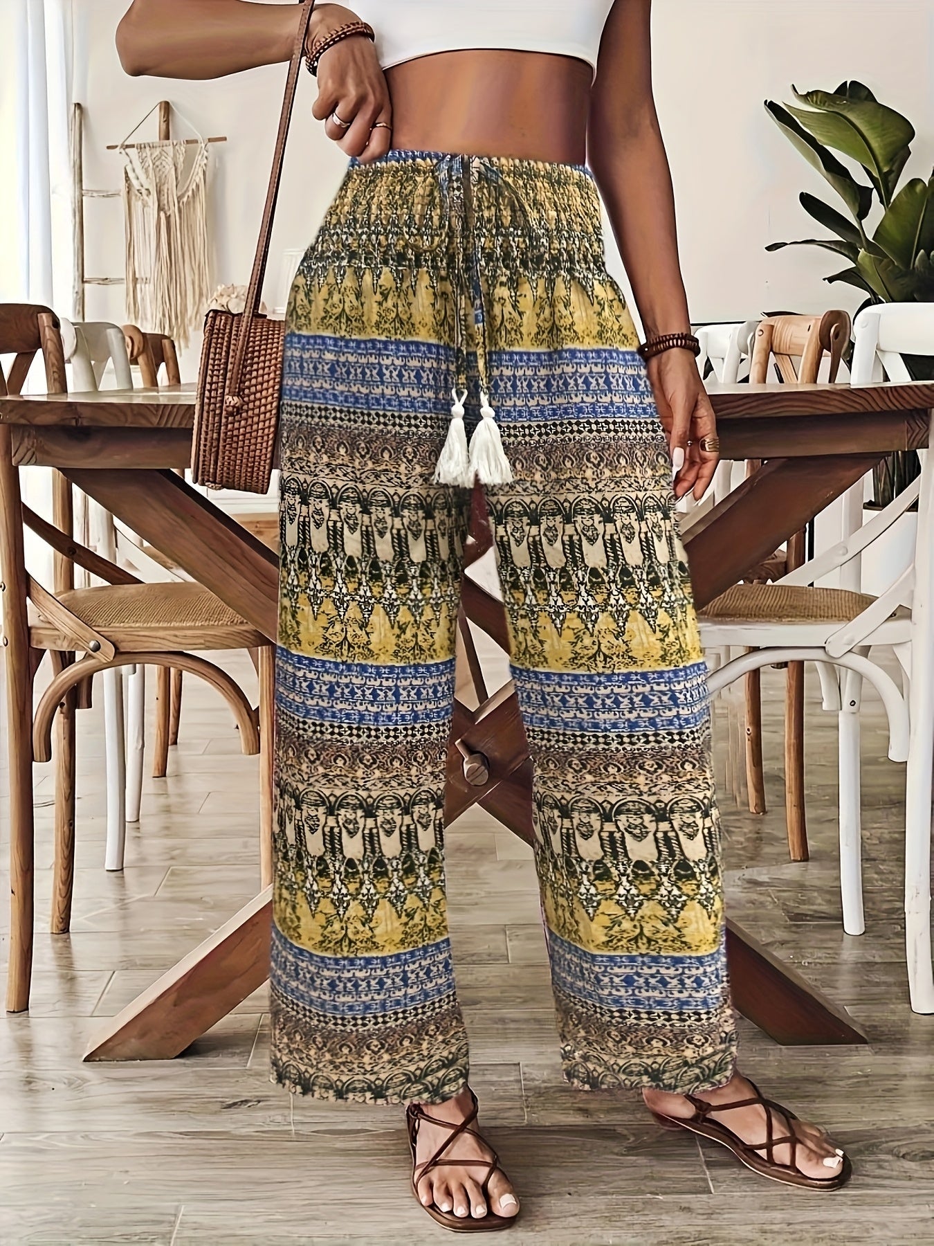 Damen Boho Weite Bein Hose – Sommer Freizeit & Urlaub Style